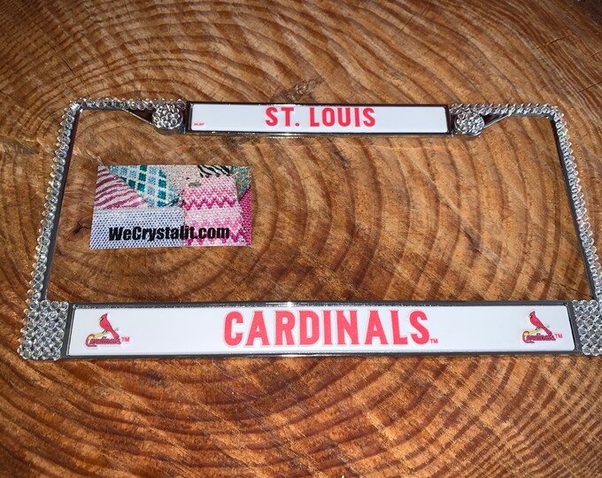 St Louis Cardinals License Crystal Sport on Silver Frame Sparkle Auto Bling Rhinestone Plate Frame with Swarovski Element by WeCrystalIt