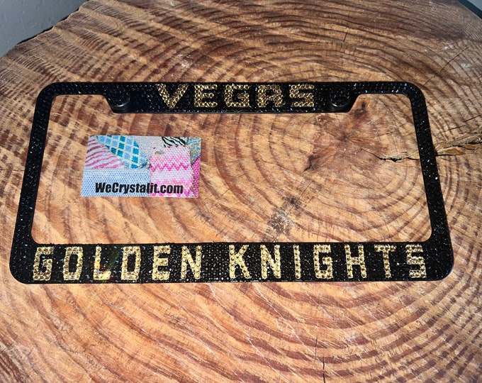 Las Vegas Golden Knights Crystal Sparkle Auto Bling Rhinestone  License Plate Frame with Swarovski Elements Made by WeCrystalIt