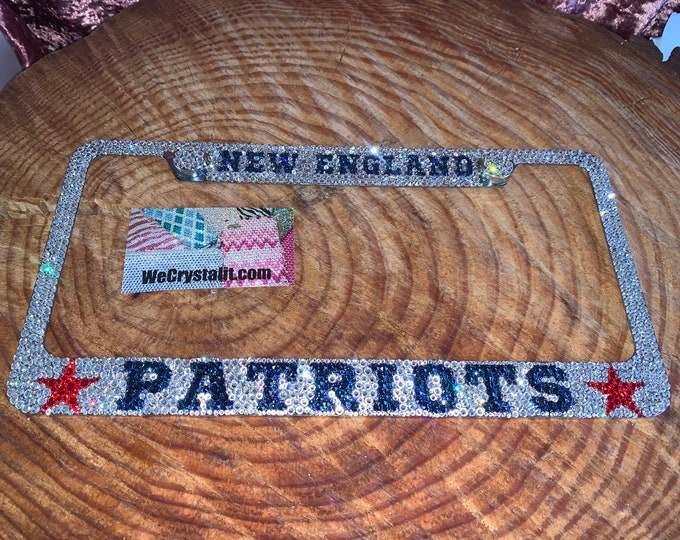 New Englad Patriots Crystal Sparkle Auto Bling Rhinestone  License Plate Frame with Swarovski Elements Made by WeCrystalIt