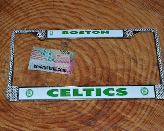 Boston Celtics Sport on Silver Frame Crystal Sparkle Auto Bling Rhinestone License Plate Frame with Swarovski Element made WeCrystalIt