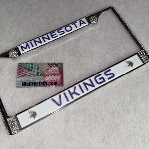 Minnesota Vikings License Crystal Sport Silver Frame Sparkle Auto Bling Rhinestone Plate Frame with Swarovski Elements Made by WeCrystalit