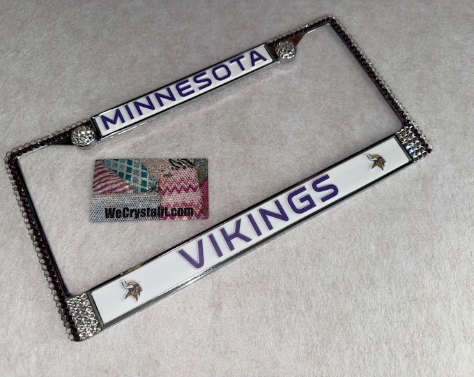 Minnesota Vikings License Crystal Sport Silver Frame Sparkle Auto Bling Rhinestone Plate Frame with Swarovski Elements Made by WeCrystalit
