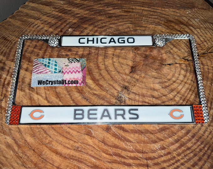 Chicago Bears License Crystal Sport Silver Frame Sparkle Auto Bling Rhinestone Plate Frame with Swarovski Elements Made by WeCrystal