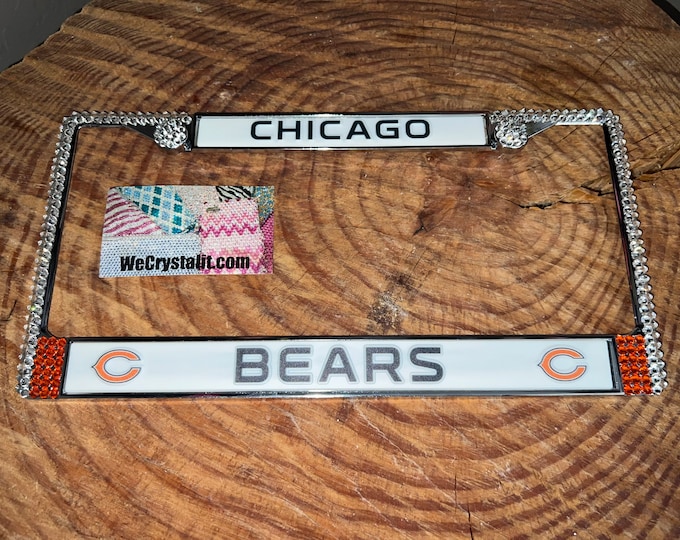 Chicago Bears License Crystal Sport Silver Frame Sparkle Auto Bling Rhinestone Plate Frame with Swarovski Elements Made by WeCrystal