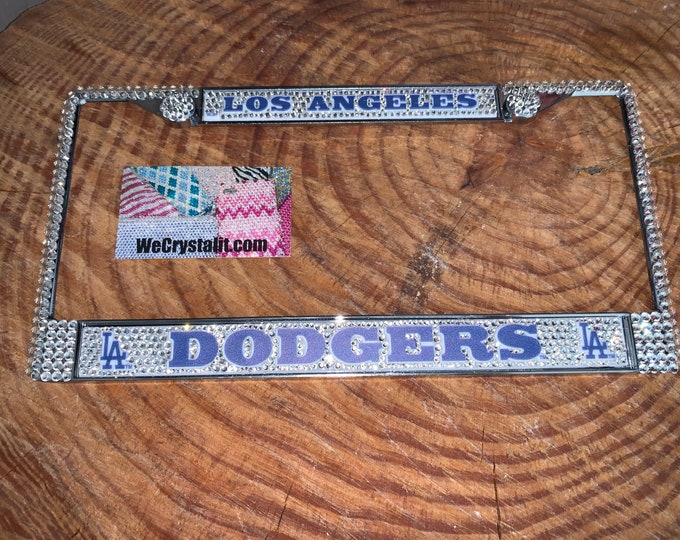 Los Angeles Dodgers License Clear Crystal Sport baseball Frame Sparkle Auto Bling Rhinestone Plate Frame with Swarovski Elements Made WeCrys