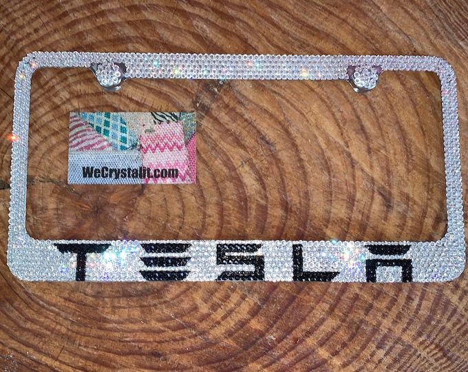 Tesla Diamond Black Crystal Sparkle Auto Bling Rhinestone  License Plate Frame made with Swarovski Elements Made by WeCrystalIt