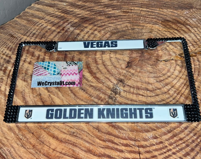 Golden Knights License Crystal Las Vegas Sport Silver Frame Sparkle Auto Bling Rhinestone Plate Frame with Swarovski Elements Made by WeCrys