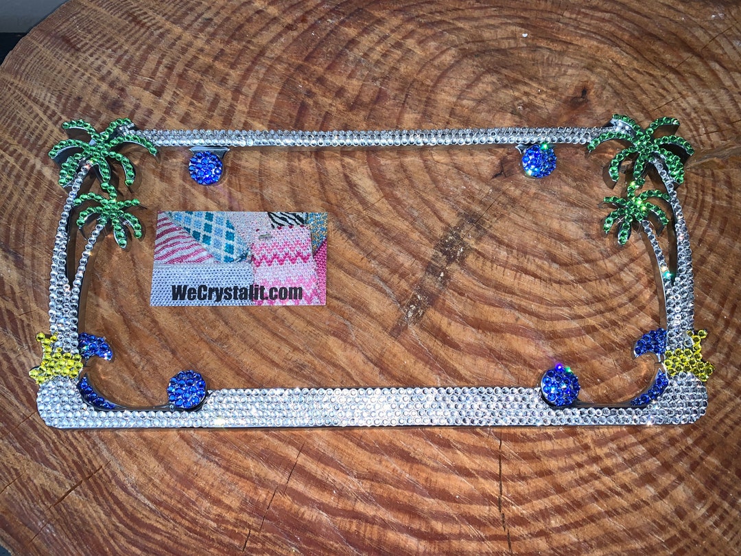 Palm Tree Crystal Sparkle Auto Bling Rhinestone License Plate Frame ...