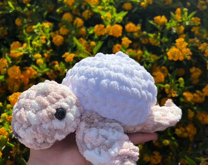 crochet turtle fluffy yarn stuffed animal.