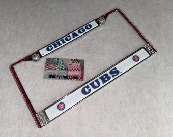 CUBS License Crystal Chicago Sport Silver Frame Sparkle Auto Bling Rhinestone Plate Frame with Swarovski Elements Made by WeCrystalIt