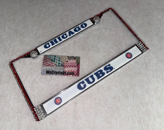 CUBS License Crystal Chicago Sport Silver Frame Sparkle Auto Bling Rhinestone Plate Frame with Swarovski Elements Made by WeCrystalIt
