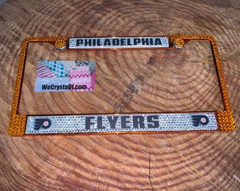 Philadelphia Flyers License Crystal Sport Silver Frame Sparkle Auto Bling Rhinestone Plate Frame with Swarovski Elements Made by WeCrystalit