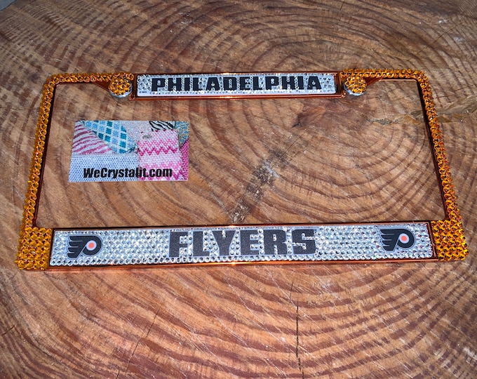 Philadelphia Flyers License Crystal Sport Silver Frame Sparkle Auto Bling Rhinestone Plate Frame with Swarovski Elements Made by WeCrystalit