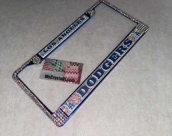 Los Angeles AB Aurora Borialis Dodgers License Crystal Sport baseball Frame Sparkle Auto Bling Rhinestone Plate Frame with Swarovski Crystal