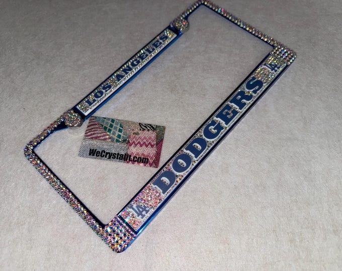 Los Angeles AB Aurora Borialis Dodgers License Crystal Sport baseball Frame Sparkle Auto Bling Rhinestone Plate Frame with Swarovski Crystal