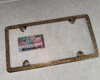 Gold on Silver Frame 3 Row Crystal Sparkle Auto Bling Rhinestone License Plate Frame with Swarovski Elements Made by WeCrystalIt