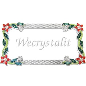 Red Daisy Flower Crystal Sparkle Auto Bling Rhinestone  License Plate Frame with Swarovski Elements Made by WeCrystalIt