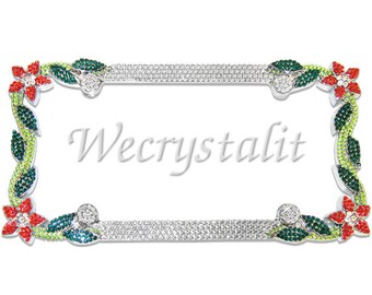Red Daisy Flower Crystal Sparkle Auto Bling Rhinestone License Plate Frame with Swarovski Elements Made by WeCrystalIt