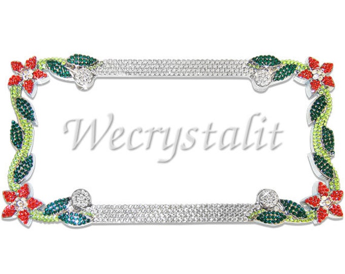 Red Daisy Flower Crystal Sparkle Auto Bling Rhinestone License Plate Frame with Swarovski Elements Made by WeCrystalIt