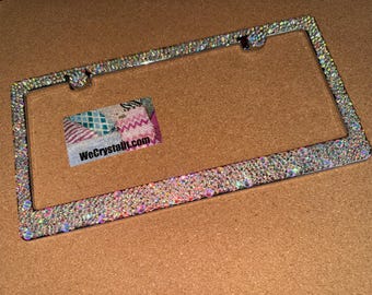 AB Aurora Borealis Bumpie on Silver Frame Crystal Auto Bling Rhinestone License Plate Frame with 100% Swarovski Crystals Made by WeCrystalIt