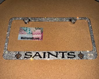New Orleans Saints Sparkle Auto Bling Rhinestone  License Plate Frame with Swarovski Elements Made by WeCrystalIt