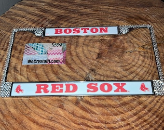 RED SOX License clear Crystal Boston Baseball Frame Sparkle Auto Bling Rhinestone Plate Frame with Swarovski Elements Made by WeCrystalIt