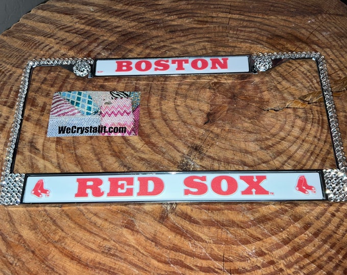 RED SOX License clear Crystal Boston Baseball Frame Sparkle Auto Bling Rhinestone Plate Frame with Swarovski Elements Made by WeCrystalIt