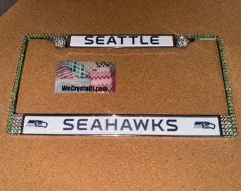 Seattle Seahawks License Crystal Sport Silver Frame Sparkle Auto Bling Rhinestone Plate Frame with Swarovski Elements Made by WeCrystalit