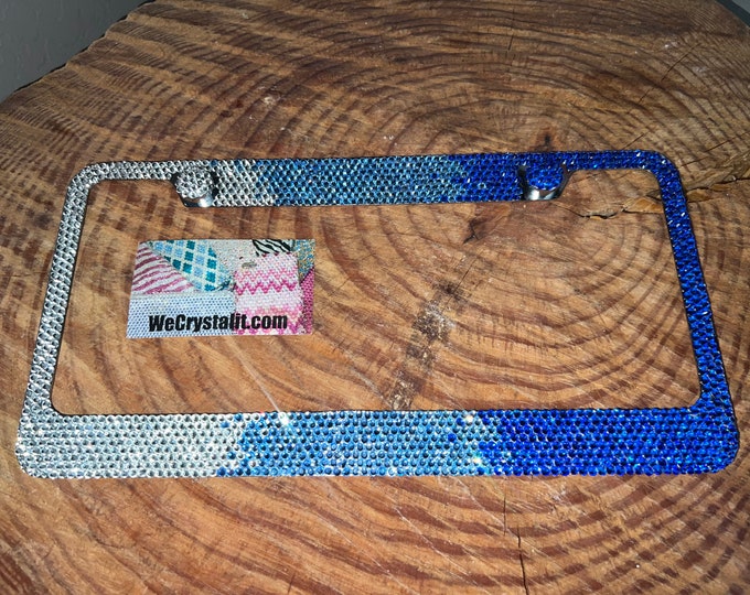 3 Color Blue Fade Sparkle Auto Bling Rhinestone  License Plate Frame with Swarovski Elements Made by WeCrystalIt