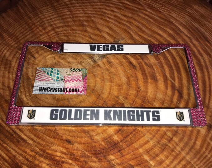 Golden Knights Pink stones License Crystal Sport Silver Frame Sparkle Auto Bling Rhinestone Plate Frame with Swarovski Elements Made by WeCr