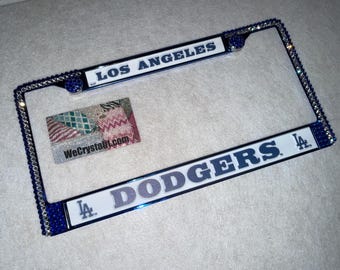 Los Angeles Dodgers License Blue Frame Crystal Sport baseball Sparkle Auto Bling Rhinestone Plate Frame with Swarovski Elements Made WeCryst