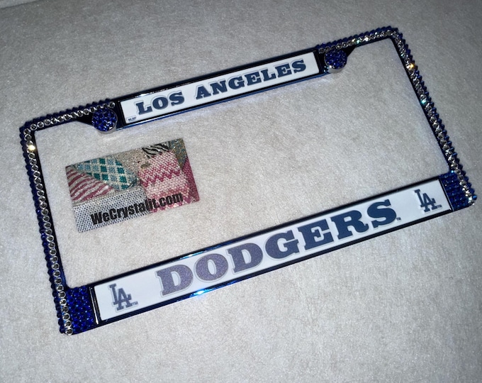 Los Angeles Dodgers License Blue Frame Crystal Sport baseball Sparkle Auto Bling Rhinestone Plate Frame with Swarovski Elements Made WeCryst