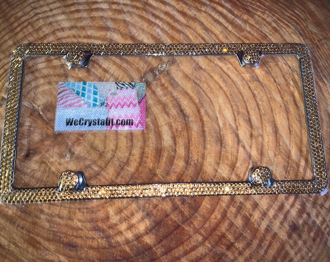 Gold on Silver Frame 3 Row Crystal Sparkle Auto Bling Rhinestone License Plate Frame with Swarovski Elements Made by WeCrystalIt