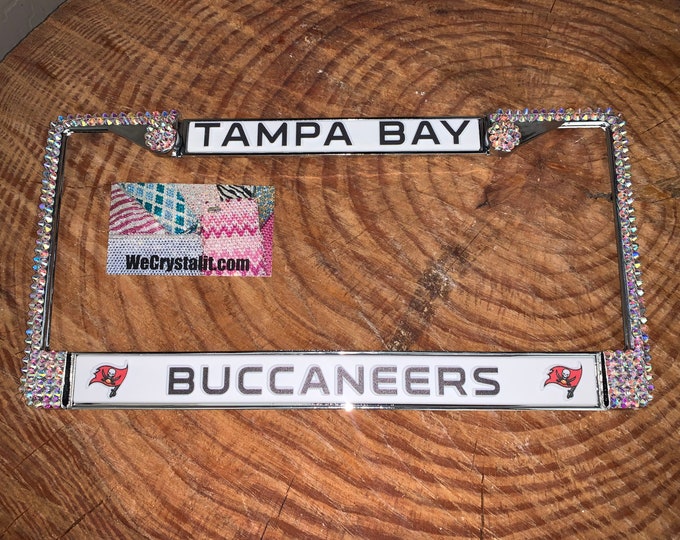 AB Tampa Bay Buccaneers License Crystal Sport Silver Frame Sparkle Auto Bling Rhinestone Plate Frame with Swarovski Elements Made by WeCryst