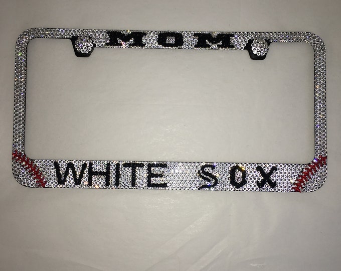 White Sox MoM Sparkle Auto Bling Rhinestone  License Plate Frame with Swarovski Elements Made by WeCrystalIt