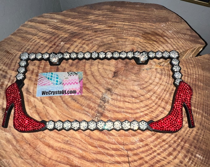 HIgh Heel Shoe Red Crystal Sparkle Auto Bling Rhinestone License Plate Frame with Swarovski Elements Made by WeCrystalIt