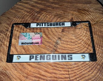 Pittsburgh Penguins License Crystal Sport Silver Frame Sparkle Auto Bling Rhinestone Plate Frame with Swarovski Elements Made by WeCrystal