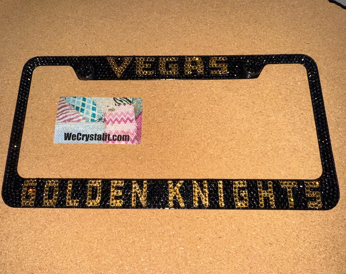 Las Vegas Golden Knights Crystal Sparkle Auto Bling Rhinestone  License Plate Frame with Swarovski Elements Made by WeCrystalIt