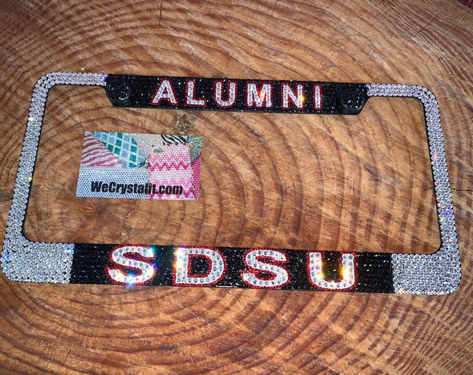 Alumni SDSU Crystal Sparkle Auto Bling Rhinestone  License Plate Frame with Swarovski Elements Made by WeCrystalIt