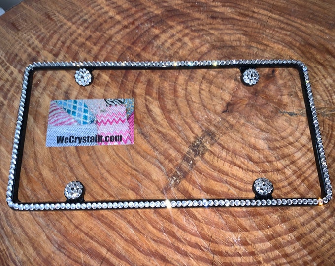 1 row Clear on silver Frame 1 Row Crystal Sparkle Auto Bling Rhinestone License Plate Frame with Swarovski Elements Made by WeCrystalIt