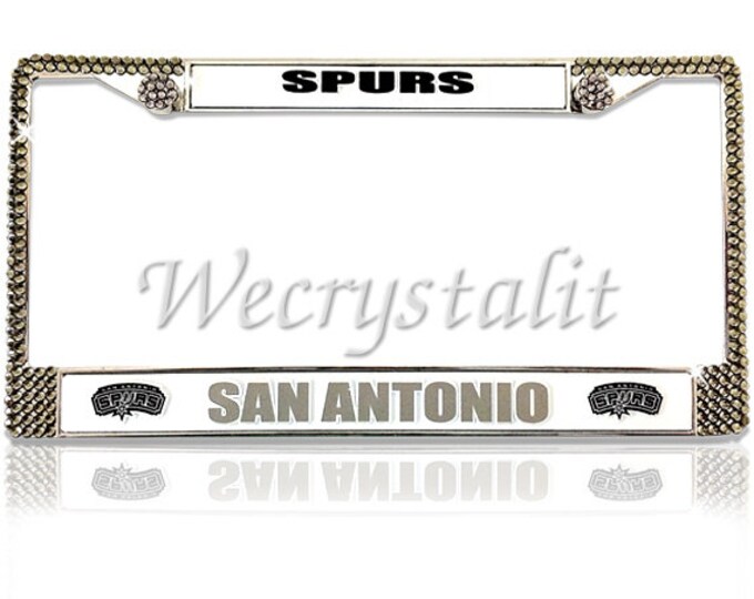 SPURS License Crystal SAN Antonio Sport on Silver Frame Sparkle Auto Bling Rhinestone Plate Frame with Swarovski Element Made by WeCrystalIt