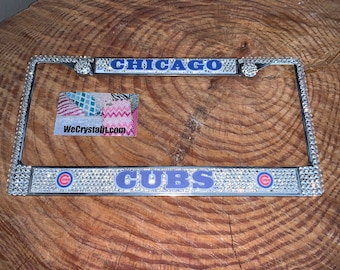 CUBS License Crystal Chicago Sport Silver Frame Sparkle Auto Bling Rhinestone Plate Frame with Swarovski Elements Made by WeCrystalIt