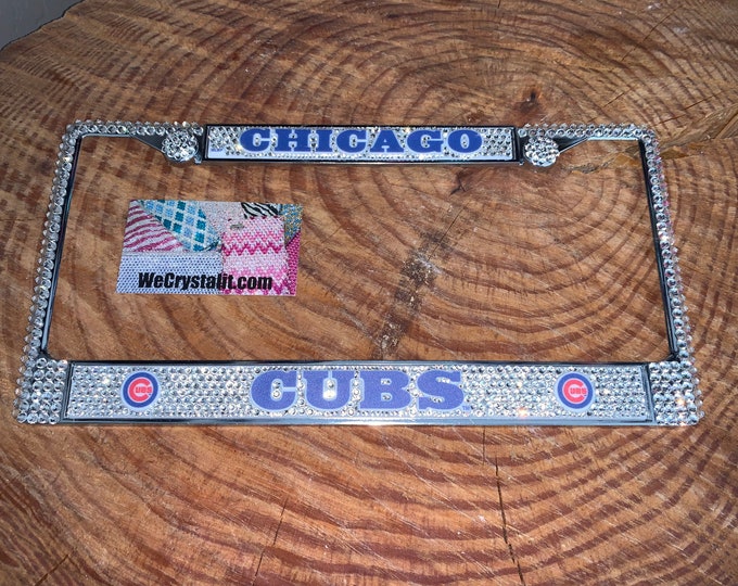 CUBS License Crystal Chicago Sport Silver Frame Sparkle Auto Bling Rhinestone Plate Frame with Swarovski Elements Made by WeCrystalIt