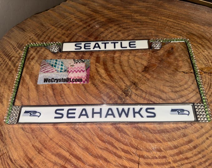 Seattle Seahawks License Crystal Sport Silver Frame Sparkle Auto Bling Rhinestone Plate Frame with Swarovski Elements Made by WeCrystalit