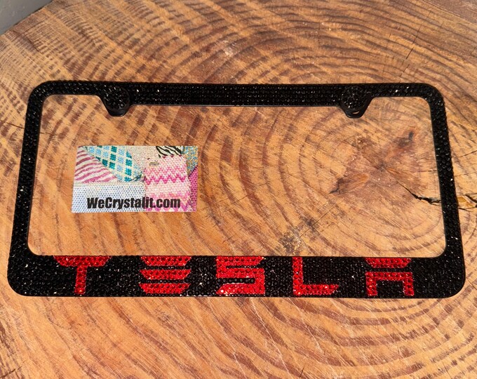 Tesla Black Red Crystal Sparkle Auto Bling Rhinestone  License Plate Frame made with Swarovski Elements Made by WeCrystalIt