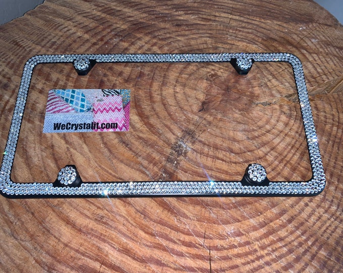 Clear Diamond on Black Frame 3 Row Crystal Sparkle Auto Bling Rhinestone  License Plate Frame with Swarovski Elements Made by WeCrystalIt