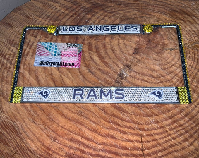 Los Angeles Rams License Clear Crystal Sport Football Frame Sparkle Auto Bling Rhinestone Plate Frame with Swarovski Elements Made WeCrystal