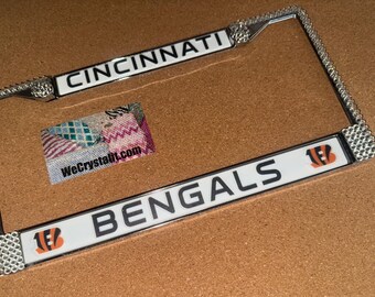Cincinnati Bengals License Crystal Sport Silver Frame Sparkle Auto Bling Rhinestone Plate Frame with Swarovski Elements Made by WeCrystalIt