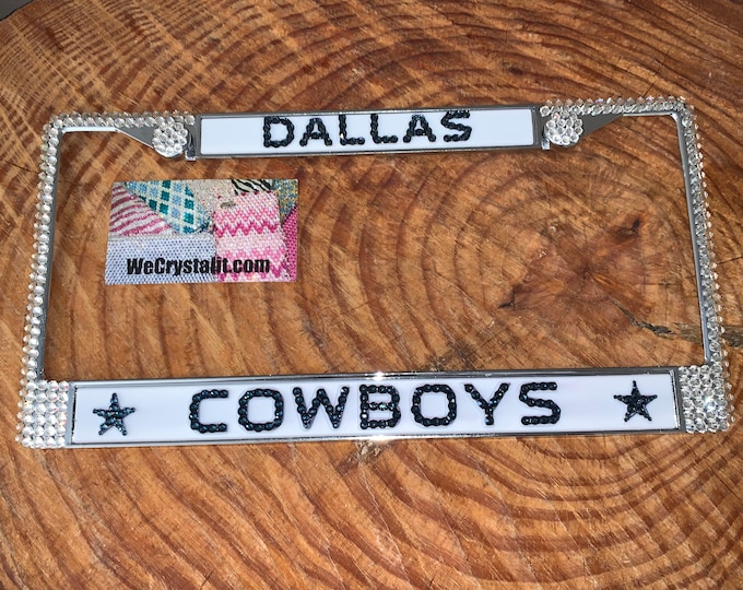 full Dallas Cowboys Football License Crystal Sport Silver Frame Sparkle Auto Bling Rhinestone Plate Frame with Swarovski Elements WeCrystali