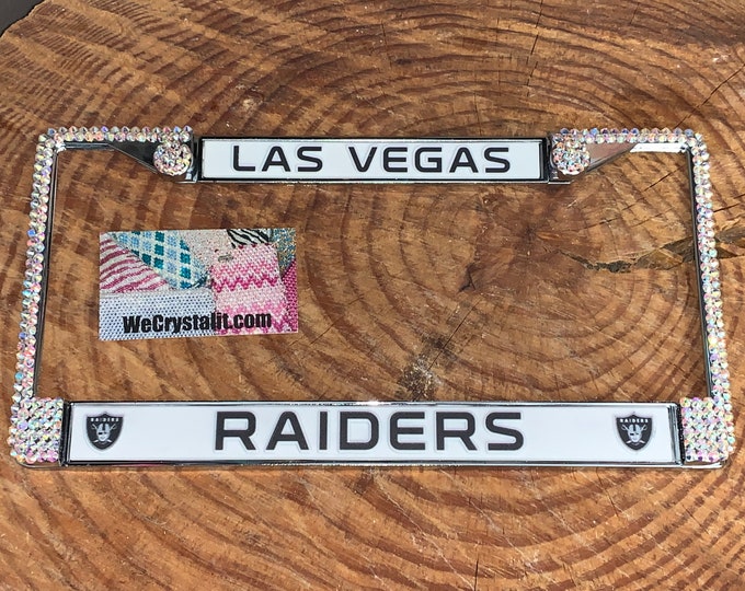 Las Vegas Raiders License Crystal Sport Silver Frame Sparkle Auto Bling Rhinestone Plate Frame with Swarovski Elements Made by WeCrystalit